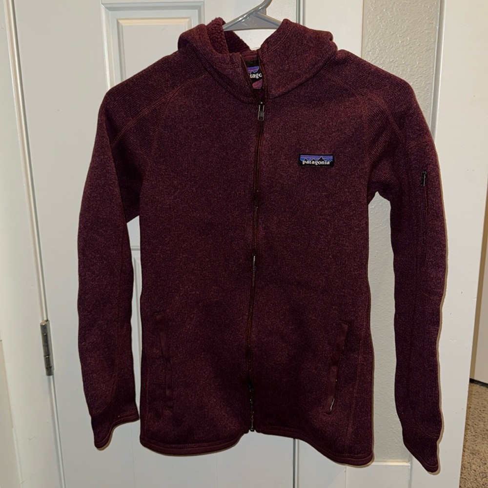 Patagonia women’s XS better sweater hooded zip-up. Deep plum.